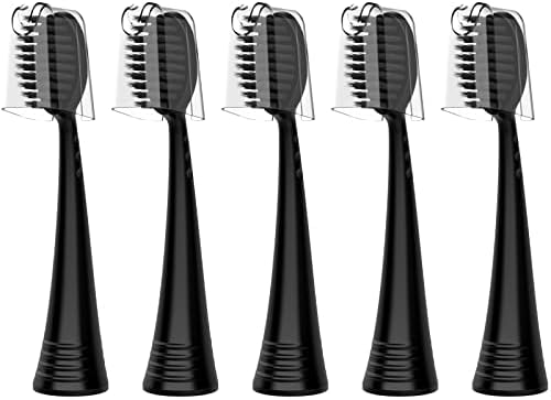 Replacement Brush Heads for Burst Original & Pro Sonic Electic Toothbrushes, 5 Count with Travel Covers, Balck for Adults