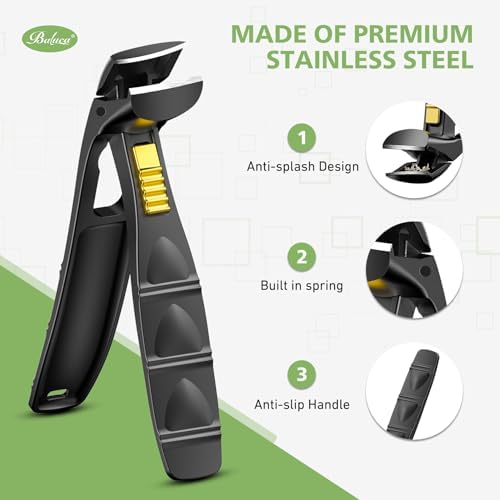 BALUCA Curved Cutting Jaw Toenail Clippers for Seniors for Thick Toenails, Ergonomic Large Toe Nail Clippers for Men, Long Handle Fingernail Clipper Cutter with Catcher - Black