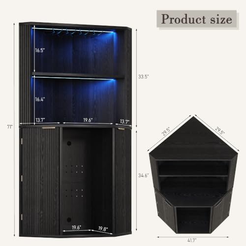 71" Corner Bar Cabinet with Mini Fridge Space