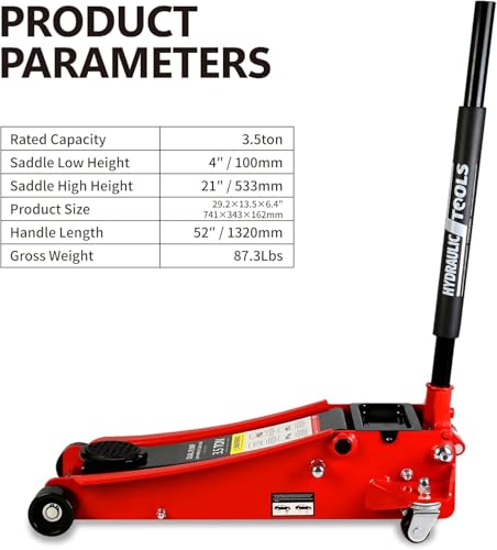3.5 Ton Low Profile Floor Jack, Heavy Duty Floor Jack with Dual Pistons Quick Lift Pump, Steel Car Jacks Adjustable Height 4"-21", Hydraulic Trolley Floor Jacks 3.5 Ton/7000 LBS Capacity, Red - color: Red - 3.5 Ton(Dual Pump), Lift 4"-21"