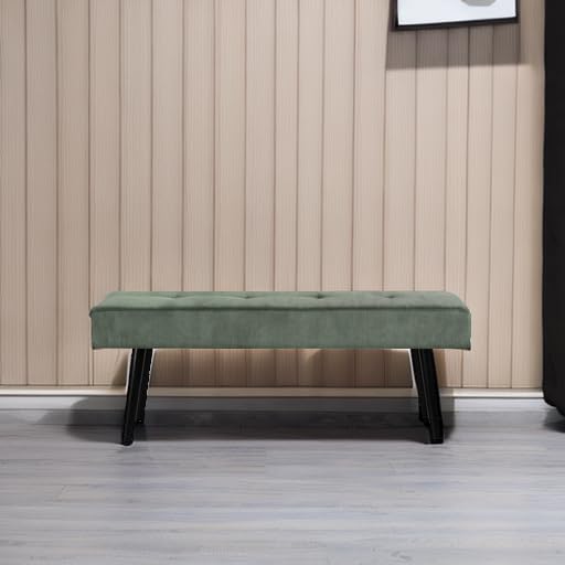 Comfy to go Entryway Bench - Green Bench for Bedroom, Modern Ottoman End of Bed, Corduroy Padded Benches for Living Room, Foyer, Mudroom, Hallway - 39" L x 14" W x 17" H