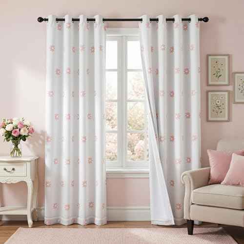 Pink Floral Blackout Curtains for Living Room 84 Inches 2 Panels (2 Count)