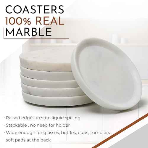 Marble Coasters Set of 6 with Raised Edges (25 Count)