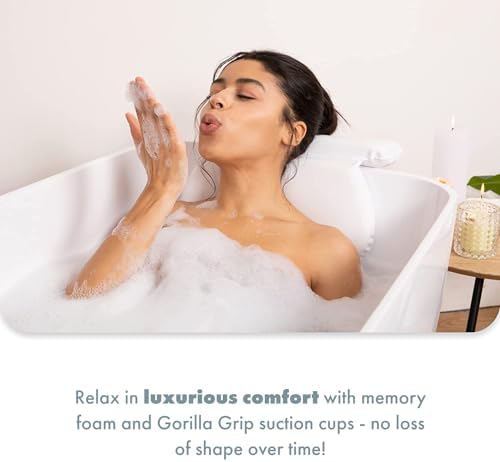 TranquilBeauty Bath Pillow, White, PVC, Pain Relief, 7 Suction Cups - Ergonomic Head & Back Support, Luxury Spa Experience, Waterproof Design, Ideal for Elderly & Children