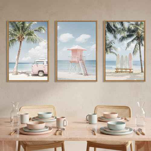 Beach Coastal Seascape Framed Canvas Wall Art Set