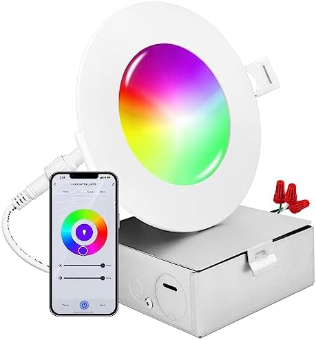 LUXRITE 4 Inch Smart LED Recessed Lighting, RGBW Color Changing, WiFi App and Voice Control, Compatible with Alexa and Google Home, No Hub Required, 10.5W 700LM, CRI 90, IC Rated, Wet Rated