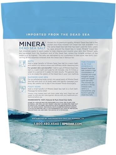 Minera Fine Grain Dead Sea Salt for Bath & Soaking – 19 lbs, Fast-Dissolving, 100% Pure & Natural, Unscented, Skin-Nourishing Bulk Sea Salt