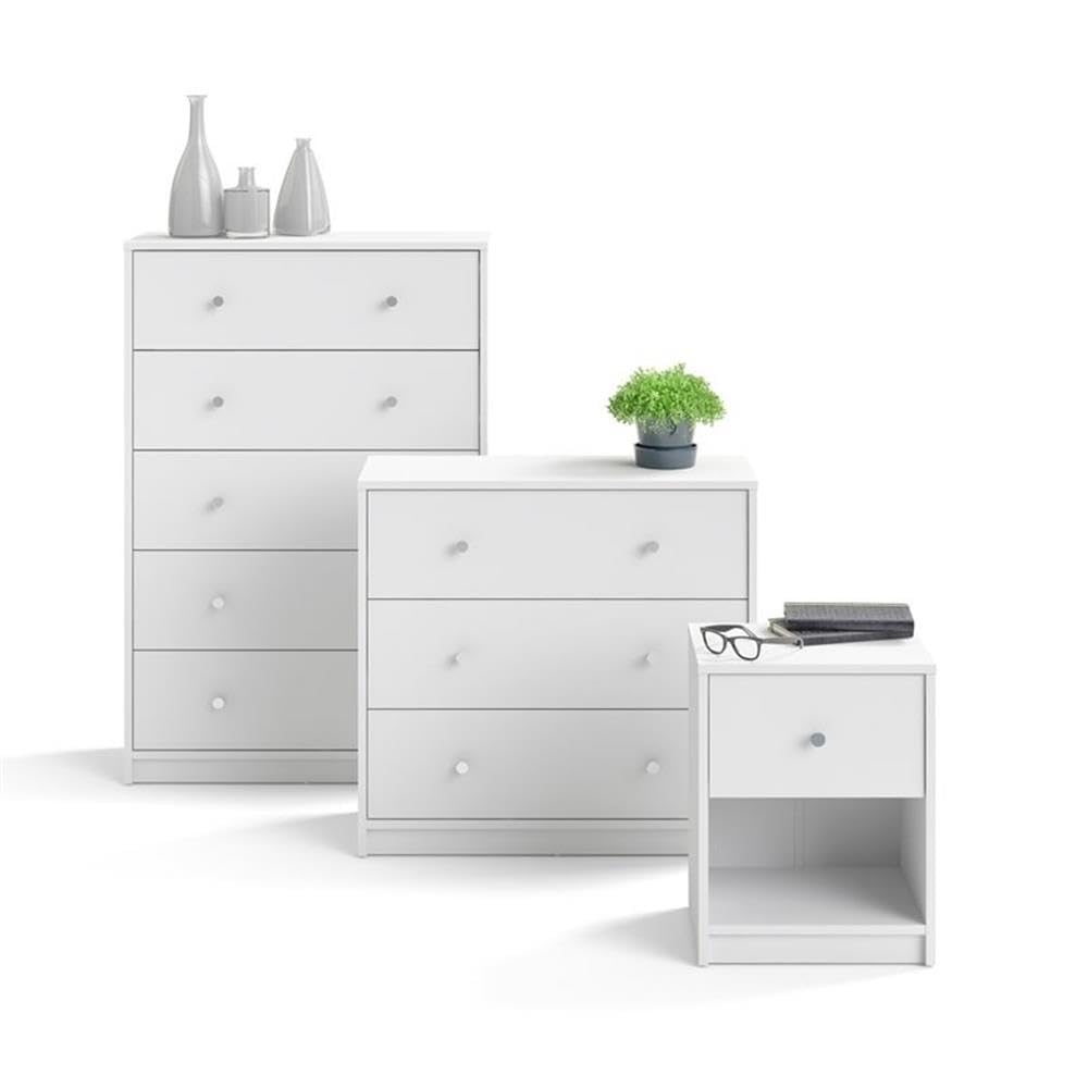 Home Square 4 Pieces Set of Modern Wood Bedroom Furniture in White Finish