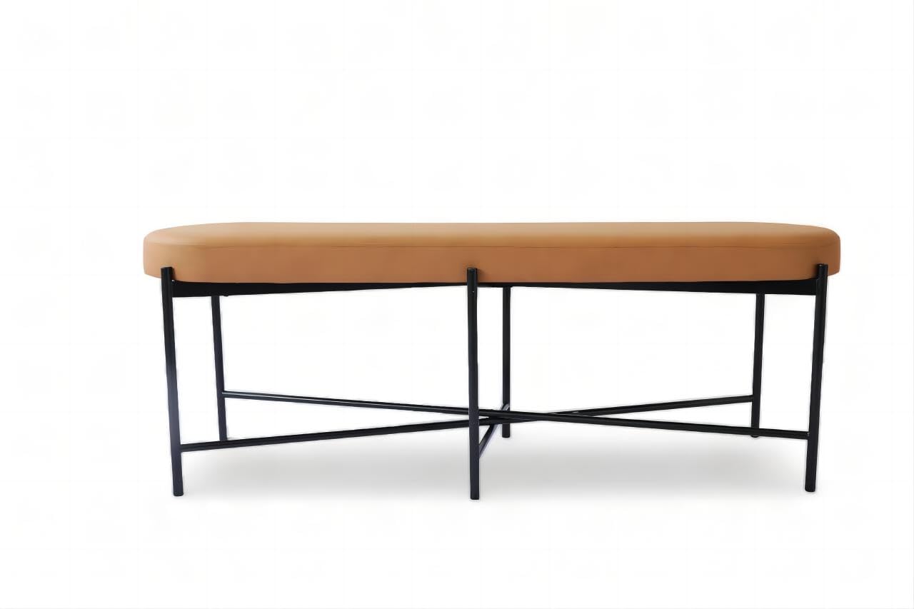 SORBARIA 54” upholstered Vegan Leather Accent Ottoman Bench for entryway, Living Rooms, lounges, bedrooms-Brown