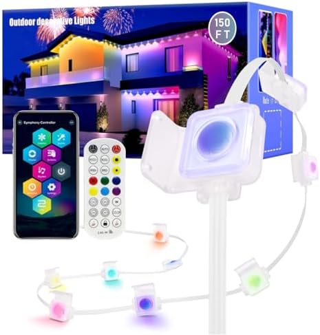Permanent Outdoor Lights, 150FT RGB LED Smart Eaves Lights with 90 LEDs, IP67 Waterproof, Remote/APP Control, DIY Scene Modes, Music Sync Lighting for Party, House, All Holiday Decorations