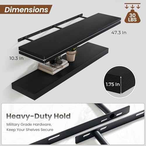 Floating Shelves 47.2" W x 10.3" D Black Set of 1