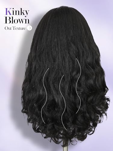 Yaki Wavy Headband Wigs Black Kinky Straight Wear and Go Half Wig with Curly Wavy Ends for Women on the Go Synthetic Headband Blow Out Style Natural Hair Texture for Black Women