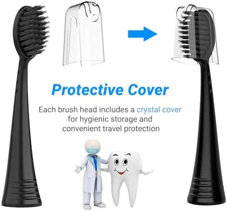 Replacement Brush Heads for Burst Original & Pro Sonic Electic Toothbrushes, 5 Count with Travel Covers, Balck for Adults