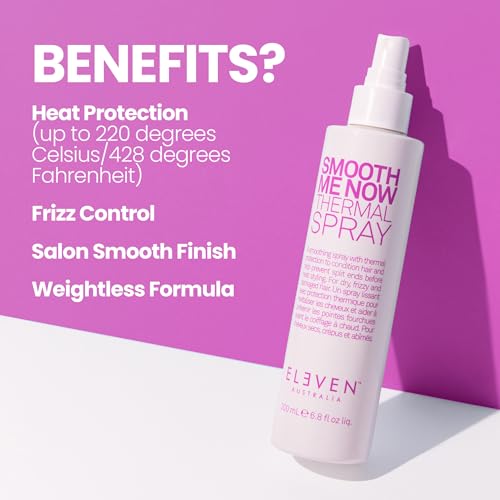 ELEVEN AUSTRALIA Smooth Me Now Thermal Spray - For Heat Protection, Anti-Frizz, Adds Shine & Softness, Lightweight Formula - 6.8 Fl Oz