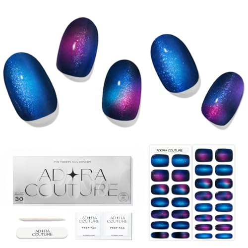 Semi Cured Gel Nail Strips with 30 Pieces - Salon Quality Manicure Kit for Women Easy Application Wraps Includes Prep Pads Nail File Wooden Stick, UV Light Required - M Constellation