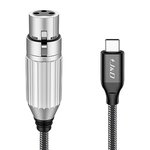 J&D USB C to XLR Microphone Audio Cable, Braided USB C to XLR Female Microphone Cable for Audio Recording, Dynamic Microphone, Compatible for iPhone 15/16 Series, MacBook, 3.3 Feet