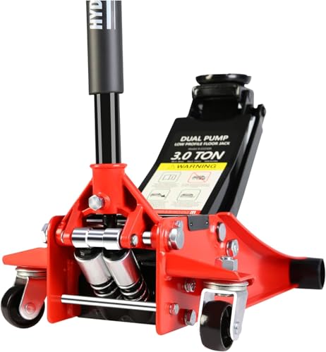 3 Ton Low Profile Floor Jack, Heavy Duty Floor Jack with Dual Pistons Quick Lift Pump, Steel Car Jack Adjustable Height 3.3"-18.5", Hydraulic Trolley Floor Jacks 3 Ton/6600 LB Capacity, Red - color: Red - 3 Ton(Dual Pump), Lift 3.3"-18.5"