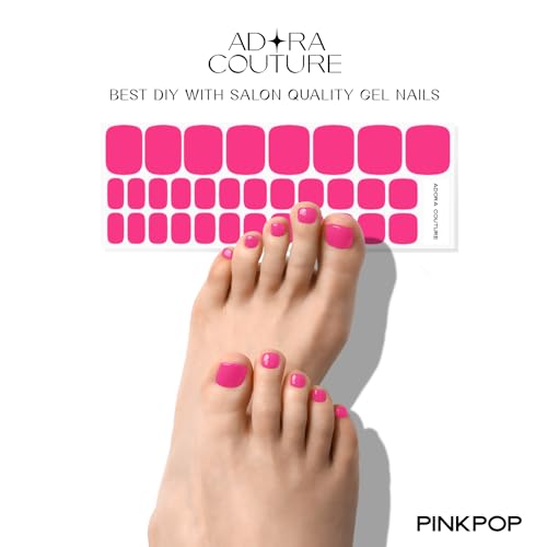 Semi Cured Gel Nail Strips - 32 pcs Gel Pedicure Stickers, Easy to Apply & Remove Toenail Stickers, Salon Quality at Home & Long Lasting - UV Nail Lamp Required - Pop Pink P