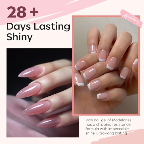 modelones Poly Gel Nail Kit 6 Colors with 8 W Nail Lamp Extension Gel Kit Jelly Milky White Pink Nude Complete Tools Beginner Thickening Solutions DIY at Home for Women