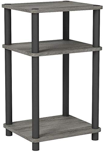 Furinno Just 3-Tier Turn-N-Tube End Table / Side Table / Night Stand / Bedside Table with Plastic Poles, 2-Pack, French Oak Grey/Black