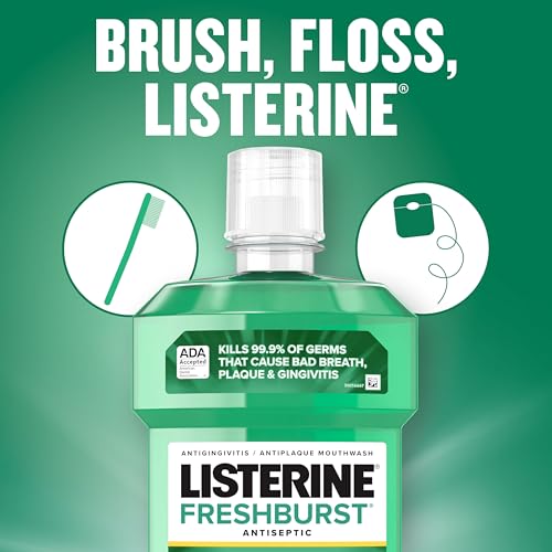 Listerine Freshburst Antiseptic Mouthwash for Bad Breath, Kills 99.9% of Bad Breath Germs & Fights Plaque & Gingivitis, ADA Accepted Mouthwash, Spearmint, Convenience Pack, 2 x 1 L