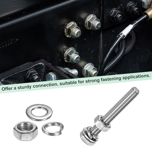 M METERXITY 4-Pack Hex Head Screw Bolt with Nuts Flat & Lock Washers M6x45mm Stainless Steel Bolts and Nuts Kit Fully Threaded Metric Bolt Assortment for Equipment/Machinery - size: M6 x 45mm