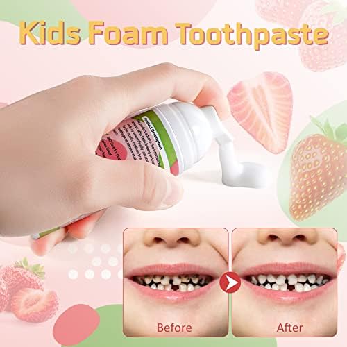Foam Toothpaste Kids, Toddler Toothpaste with Low Fluoride, Kids Toothpaste for U Shaped Toothbrush Electric Toothbrush, Foam Toothpaste for Children Ages 3 Plus (Watermelon+Strawberry)