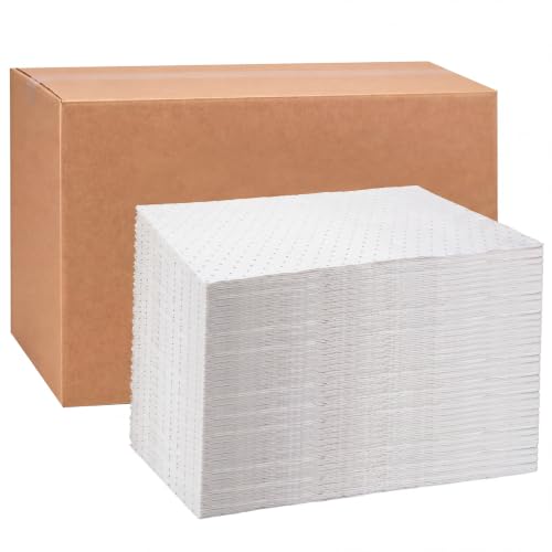 Hoolerry 100 Pcs Oil Absorbent Pads Bulk Heavy Weight Dimpled Garage Absorbing Pad Water Absorbent Mat Trimmable Oil Spill Mat for Garage Floor Workshop Auto Fluid Cleanup (12 x 15 Inch,White) - color: White, size: 12 x 15 Inch