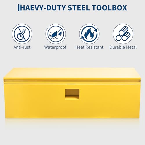 Industrial Steel Truck Tool Box w/Gas-Shock Lid, Pry-Resistant Security & Weatherproofing Toolbox Organizer Chest Fits Pickup, Truck Bed, RV, Trailer - color: Yellow, size: 15X15X24 inch