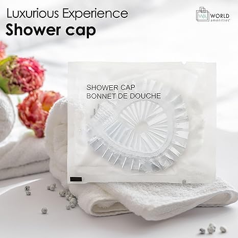 Waterproof Shower Cap (Clear Frosted Sachet), Travel Size Hotel Amenities, Airbnb