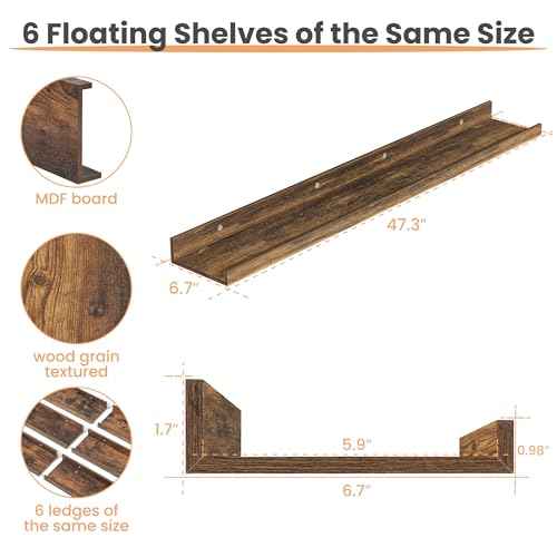 Floating Shelves for Wall Decor and Storage (6 Count)