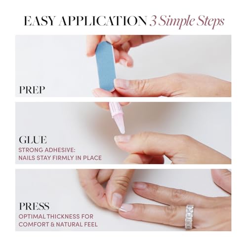 Glamnetic Press On Nails - Entranced | Short Almond White Holographic Fake Nails, Semi-Transparent, Reusable | 15 Sizes - 30 Nail Kit with Glue