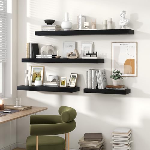 Floating Shelves 55.1" W x 10.3" D Black Set of 2 (2 Count)
