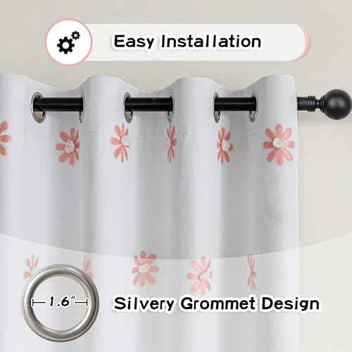 Pink Floral Blackout Curtains for Living Room 84 Inches 2 Panels (2 Count)