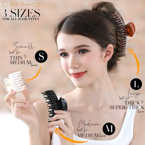 RC ROCHE ORNAMENT 6 Pcs Womens Classic Double Multi Layer Fine Teeth Claws Jaw Interlocking Strong Hold No Slip Firm Grip Hair Clutcher Clamp Beauty Fashion Accessory, Medium Clear Brown and Black