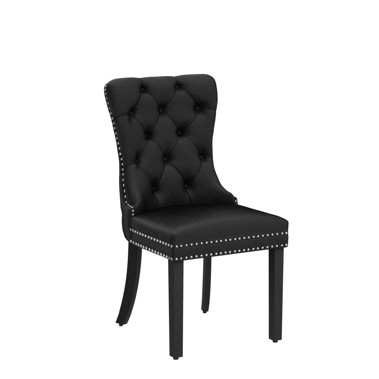 Eifizek Velvet Dining Chairs Set of 6, Tufted Dining Room Chairs with Nailhead Ring Pull Trim, Upholstered Dining Chairs with Solid Wood Legs for Kitchen Dining Room, Sillas De Comedor (Black)