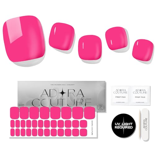 Semi Cured Gel Nail Strips - 32 pcs Gel Pedicure Stickers, Easy to Apply & Remove Toenail Stickers, Salon Quality at Home & Long Lasting - UV Nail Lamp Required - Pop Pink P
