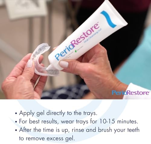 Perio Restore® Gel 3 Ounce Tube; 3 Pack. 1.7% Hydrogen Peroxide Oral Cleansing Treatment Gel. Includes Two (2) Trays for Ease of Application. Mint Flavor