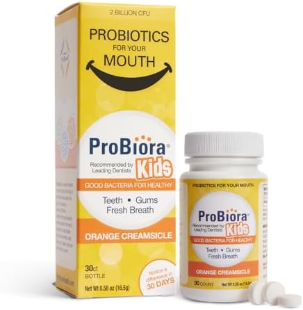 ProBiora Kids Oral-Care Chewable Probiotic Tablets | Probiotic Supplement Designed Specifically for Kids | Healthier Teeth & Gums | Fresher Breath | Whiter Teeth (30 Count, Orange)