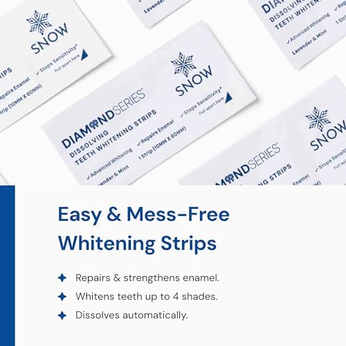 SNOW Diamond Dissolving Teeth Whitening Strips - Gentle & Enamel Safe White Strips for Teeth Whitening, at-Home Dental Hygiene & Tooth Care with Hydroxyapatite - 14 Ct