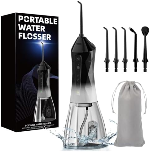 Water Dental Flosser Teeth Pick: Portable Cordless Oral Irrigator 320ML Rechargeable Travel Irrigation Cleaner with 5 Flossing Tips, IPX7 Waterproof Electric Flossing Machine for Teeth Cleaning