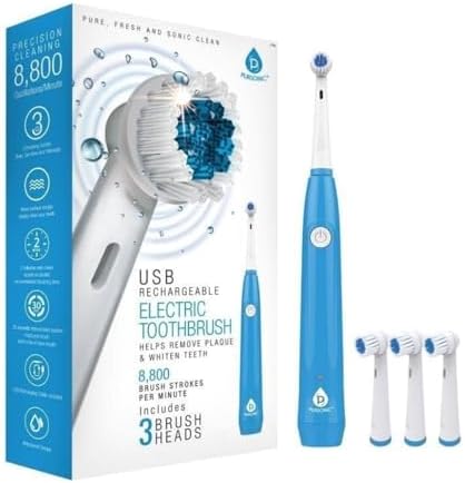 Pursonic Rotating Electric Toothbrush for Adults with 3 Brush Heads - Toothbrush Electric with 3 Cleaning Modes - USB Rechargeable Toothbrush with 2 Minute Smart Timer (White)