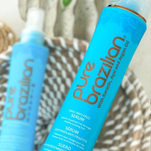 Pure Brazilian Anti-Frizz Daily Leave-In Serum, Strengthening Hair Treatment to Fortify & Protect from Heat & UVA/UVB, 13.5 Ounce (400 Milliliter)