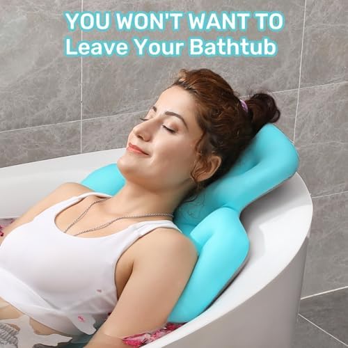 Full Body Bath Pillow for Bathtub, Thick Bathtub Cushion with Laundry Bag, Luxury Tub Pillow for Bath for Headrest Neck and Back Support Ocean Blue 51" x 16"