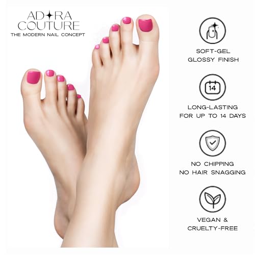 Semi Cured Gel Nail Strips - 32 pcs Gel Pedicure Stickers, Easy to Apply & Remove Toenail Stickers, Salon Quality at Home & Long Lasting - UV Nail Lamp Required - Pop Pink P