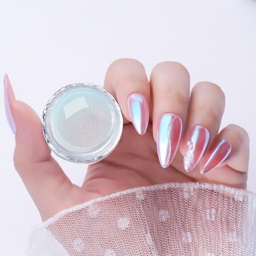 Pretty Diva Unicorn Chrome Nail Powder - Aurora Iridescent Effect Chrome Powders, Magic Moonlight Blue Mirror Finish Mermaid Chrome Powder for Nails Manicure Pigment