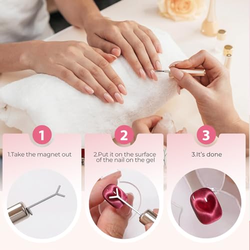 Heart Magnet for Cat Eye Gel Polish, Heart Cat Eye Magnet for Nails, Magnetic Nail Art Tool SetMagnet Sticks with Y-Shaped Guide Sticks, Nail Magnet for Home and Salon Use (1pc+5pcs Y-shaped uide)