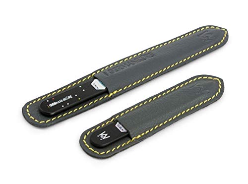 GERMANIKURE Black Glass Nail File Set in Leather Cases - Ethically Made in Czech Republic - 2pc Fingernail File & Small Travel Nail File - Professional Manicure & Pedicure Kit for Natural Nails