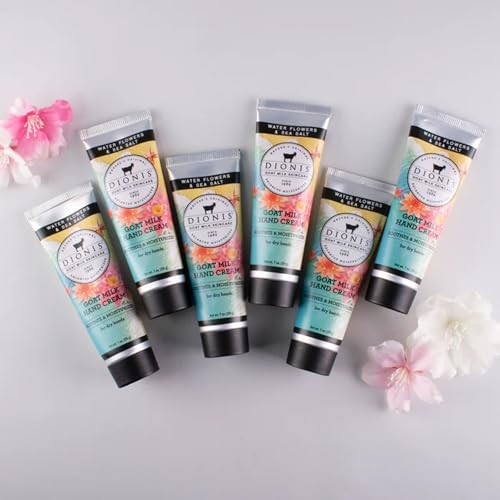 Dionis - Goat Milk Skincare Scented Hand Cream (1 oz) Set of 6, Moisturizing Lotion for Dry Skin, Good for Sensitive Skin, Cruelty-free and Paraben-free (Water Flowers & Sea Salt)