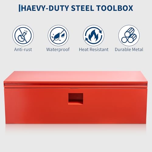 Industrial Steel Truck Tool Box w/Gas-Shock Lid, Pry-Resistant Security & Weatherproofing Toolbox Organizer Chest Fits Pickup, Truck Bed, RV, Trailer - color: Red, size: 15X15X30 inch